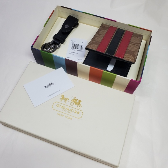 Coach Signature Billfold Wallet + Key Fob Gift